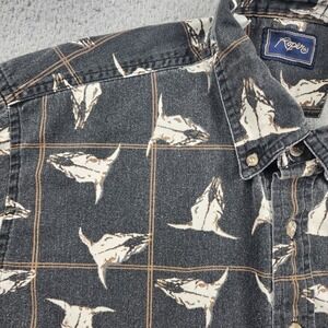 Vintage Roper Shirt Skulls Mens Large Steer Bull Longhorn Western Cowboy Pocket